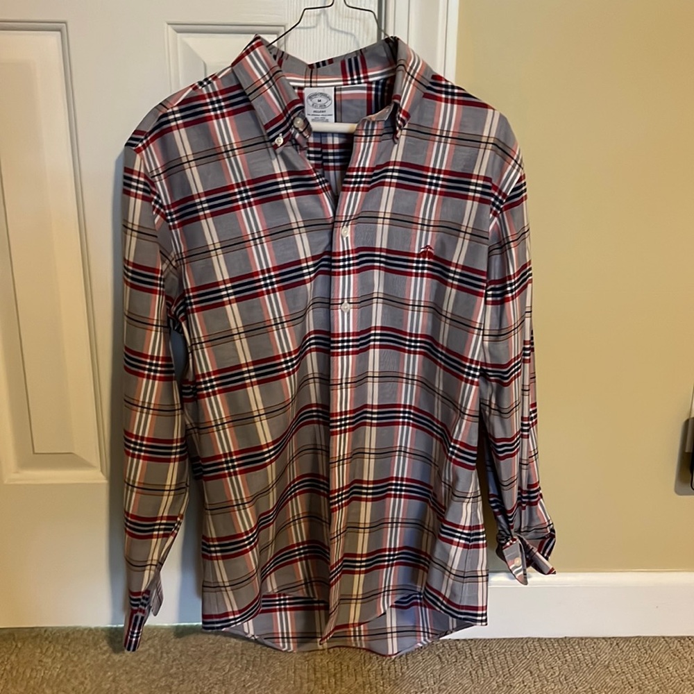Brooks brothers plaid button up shirt slim fit regent fit size medium